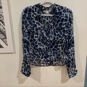 DVF blue leopard print silk blouse top